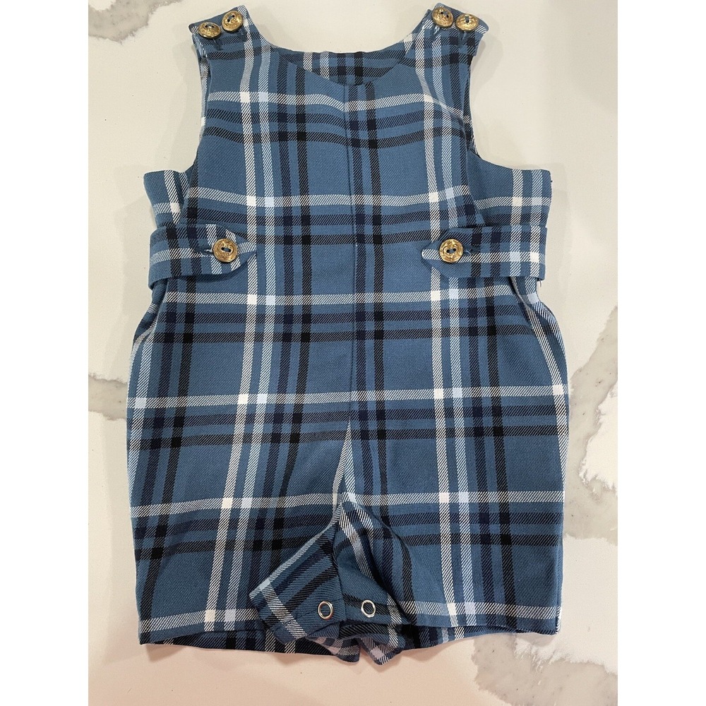 VTG IMP ORIGINALS Blue PLAID JON JON SHORTALL OUTFIT Sz 18 Mos AK104